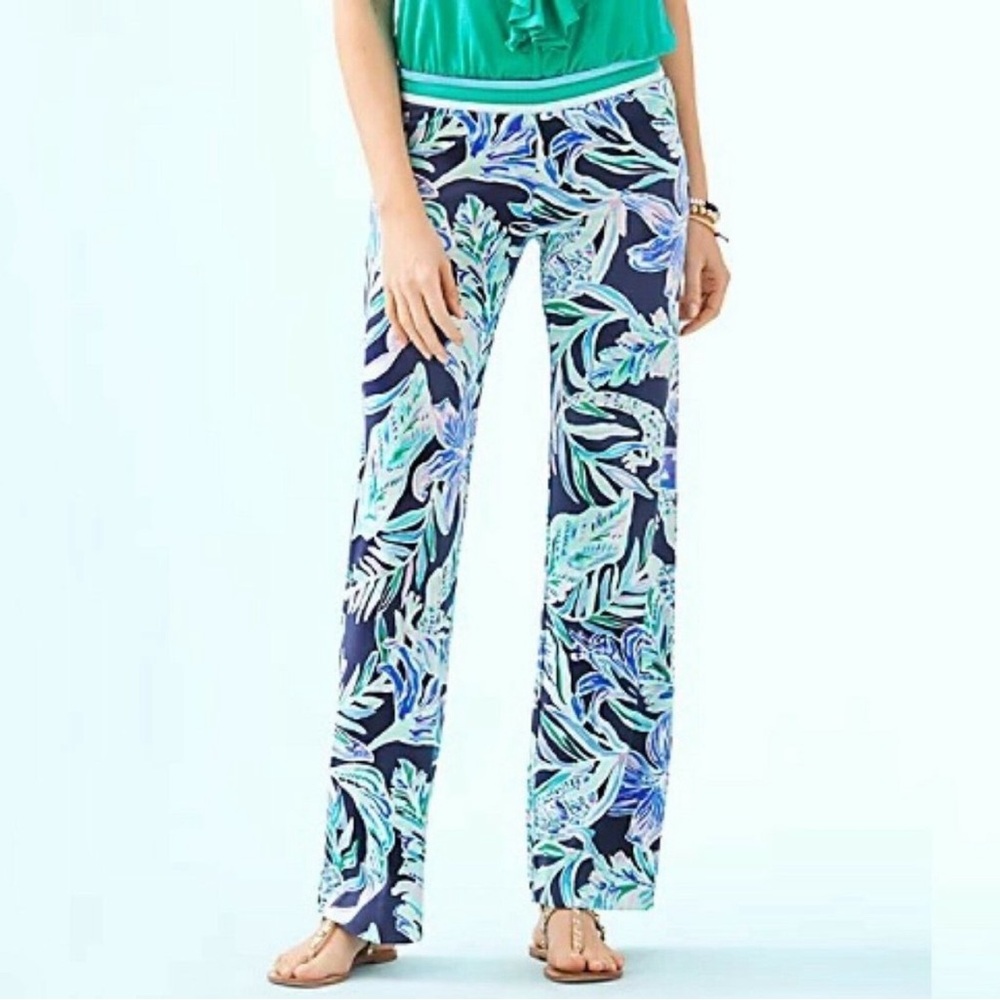 New Lilly Pulitzer Georgia May Palazzo Pants Ready Set Gecko Wide Leg Size XXS